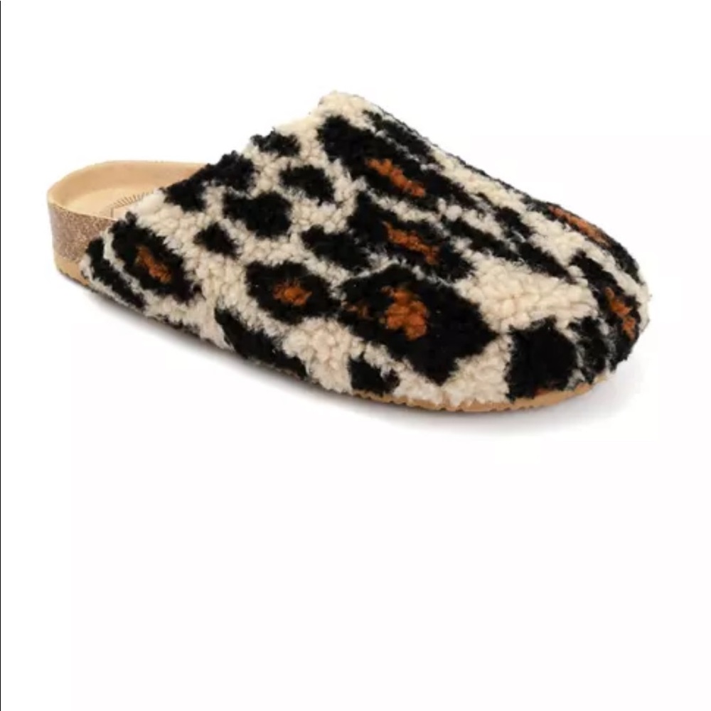 Faux cheetah shearling clogs